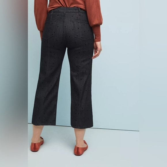 Anthropologie Pilcro Polka Dot Faded Black Wide Leg High Rise Crop Jeans Size 26 - Picture 14 of 14